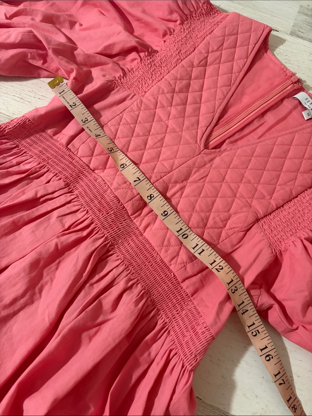 HUNTER BELL Dixon Quilted Puff Sleeve Dress in Coral - Picture 11 of 12